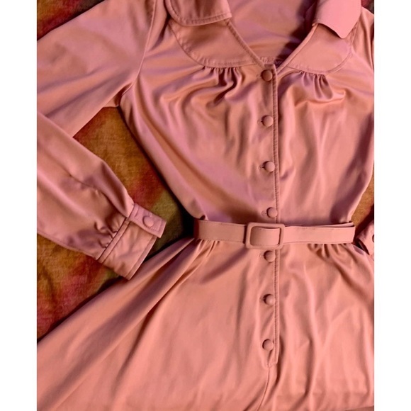 70’s Vintage Peach Pink Collared Button Up Dress - Picture 10 of 10